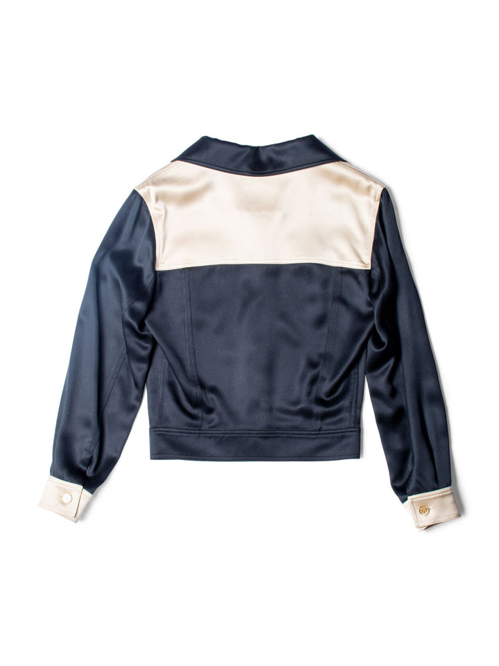 Top Quality Chanel Clover Satin Silk Cropped Jacket Black Gold