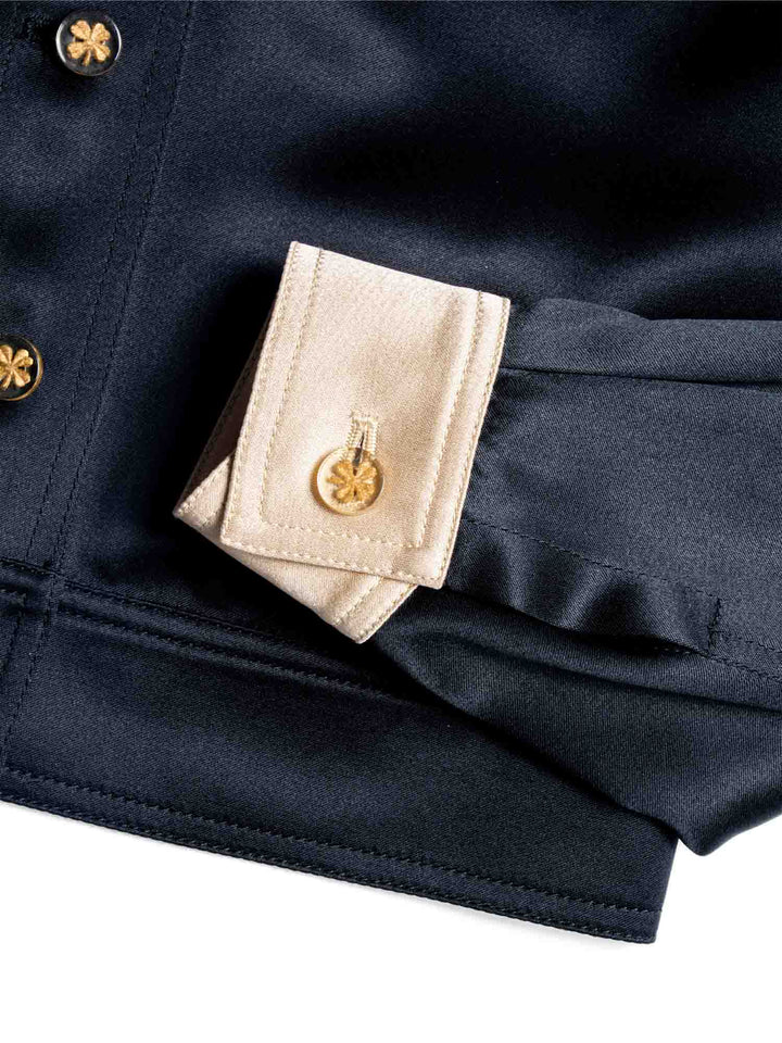 Top Quality Chanel Clover Satin Silk Cropped Jacket Black Gold