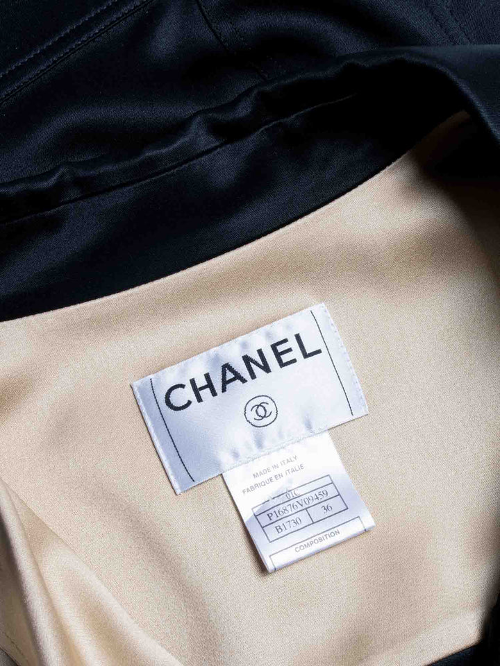 Top Quality Chanel Clover Satin Silk Cropped Jacket Black Gold