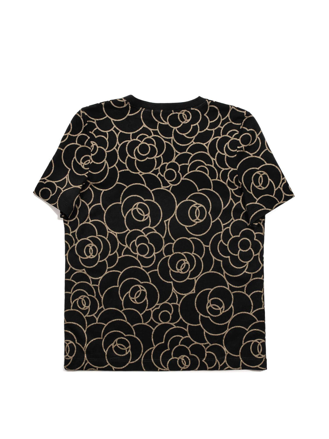 Top Quality Chanel Cotton CC Logo Camellia Tee Shirt Gold Black