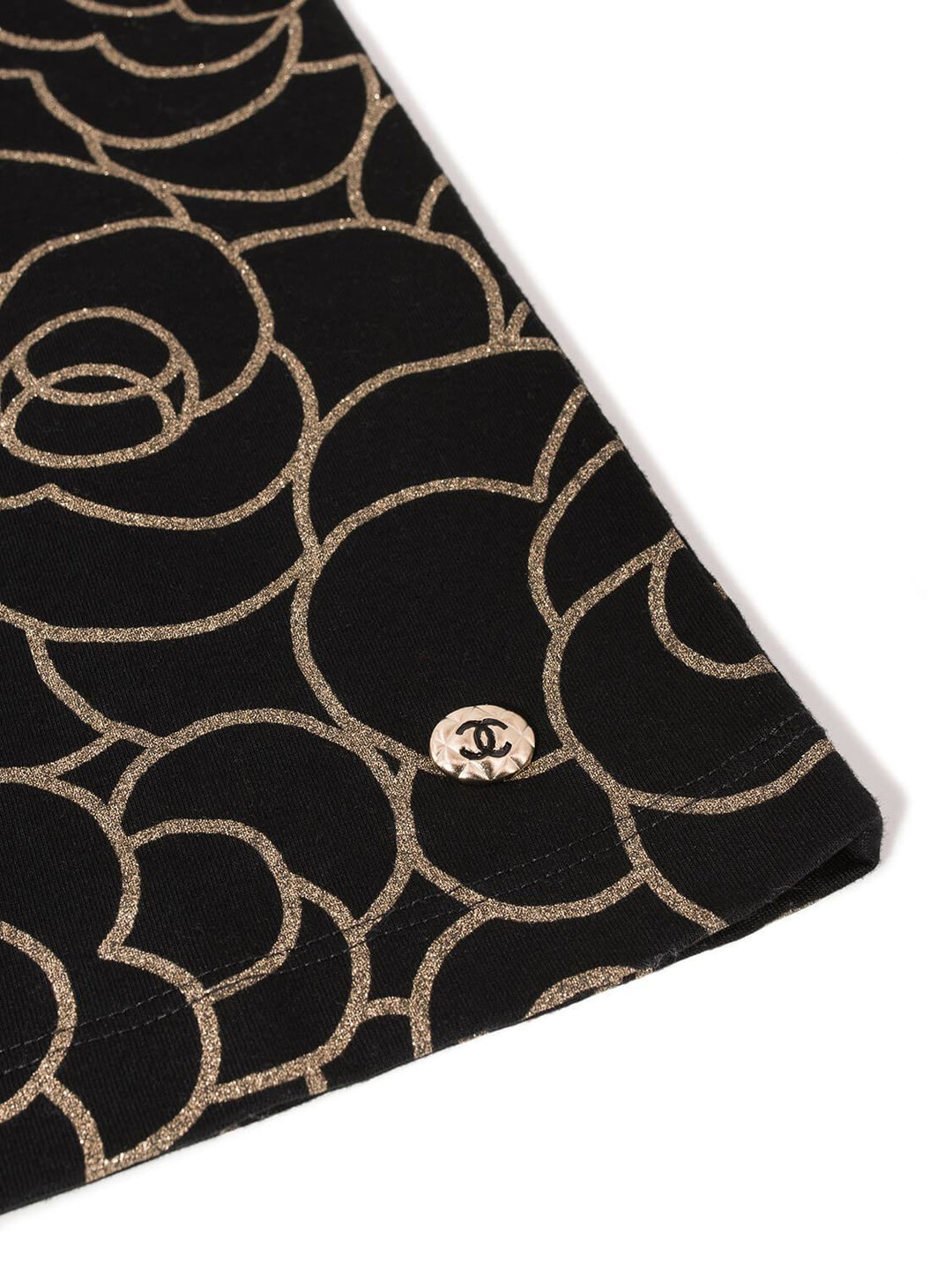 Top Quality Chanel Cotton CC Logo Camellia Tee Shirt Gold Black