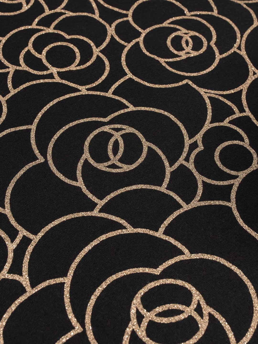 Top Quality Chanel Cotton CC Logo Camellia Tee Shirt Gold Black
