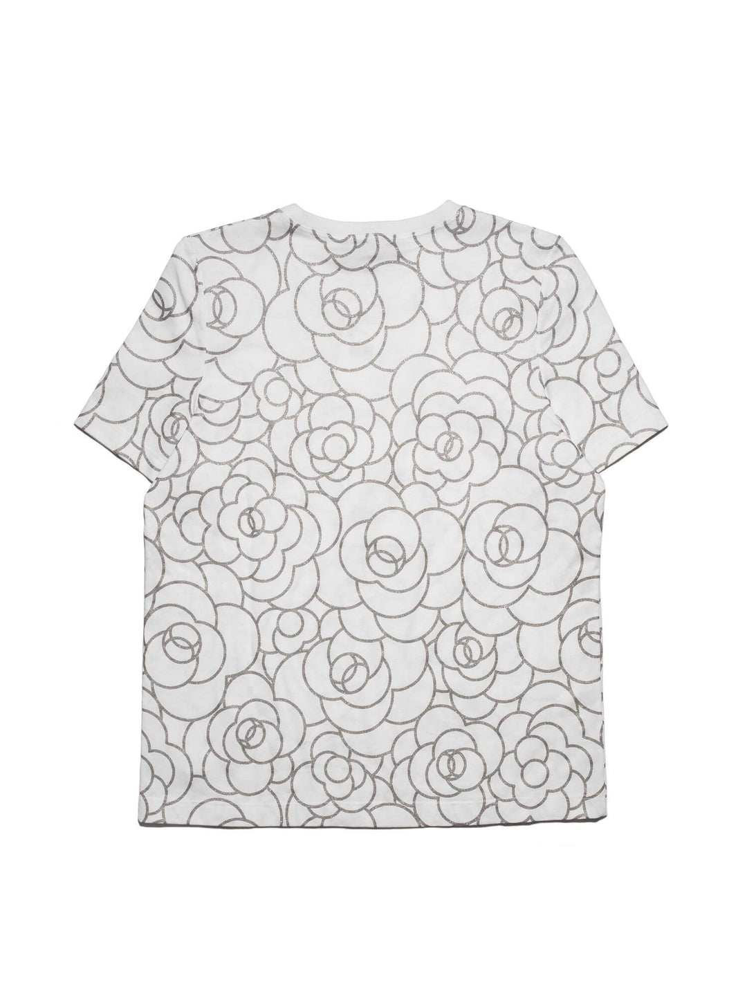 Top Quality Chanel Cotton CC Logo Camellia Tee Shirt Silver White
