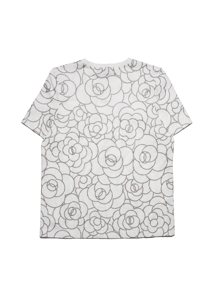 Top Quality Chanel Cotton CC Logo Camellia Tee Shirt Silver White