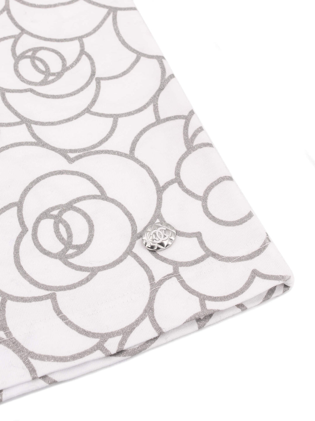 Top Quality Chanel Cotton CC Logo Camellia Tee Shirt Silver White