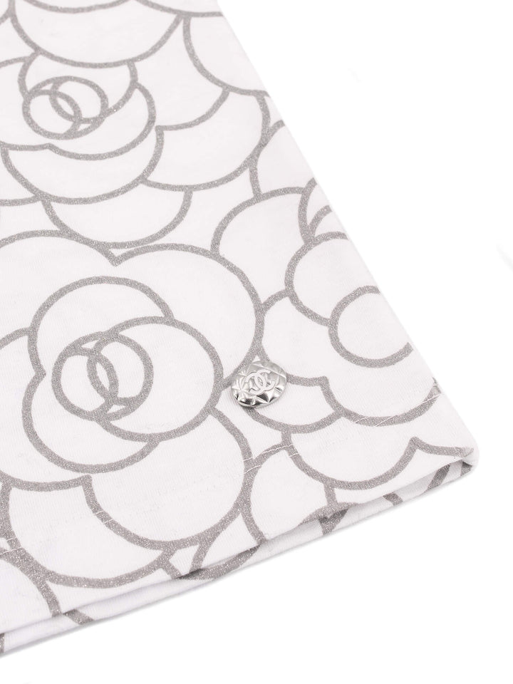 Top Quality Chanel Cotton CC Logo Camellia Tee Shirt Silver White