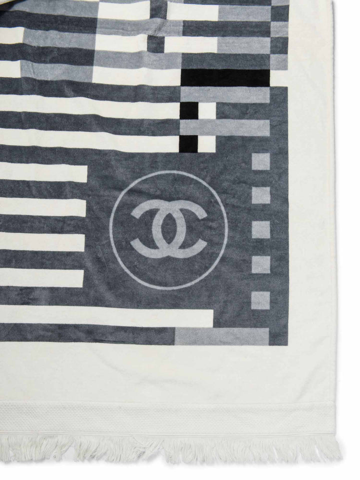 Top Quality Chanel Cotton CC Logo Fringe Extra Large Towel White Grey Black