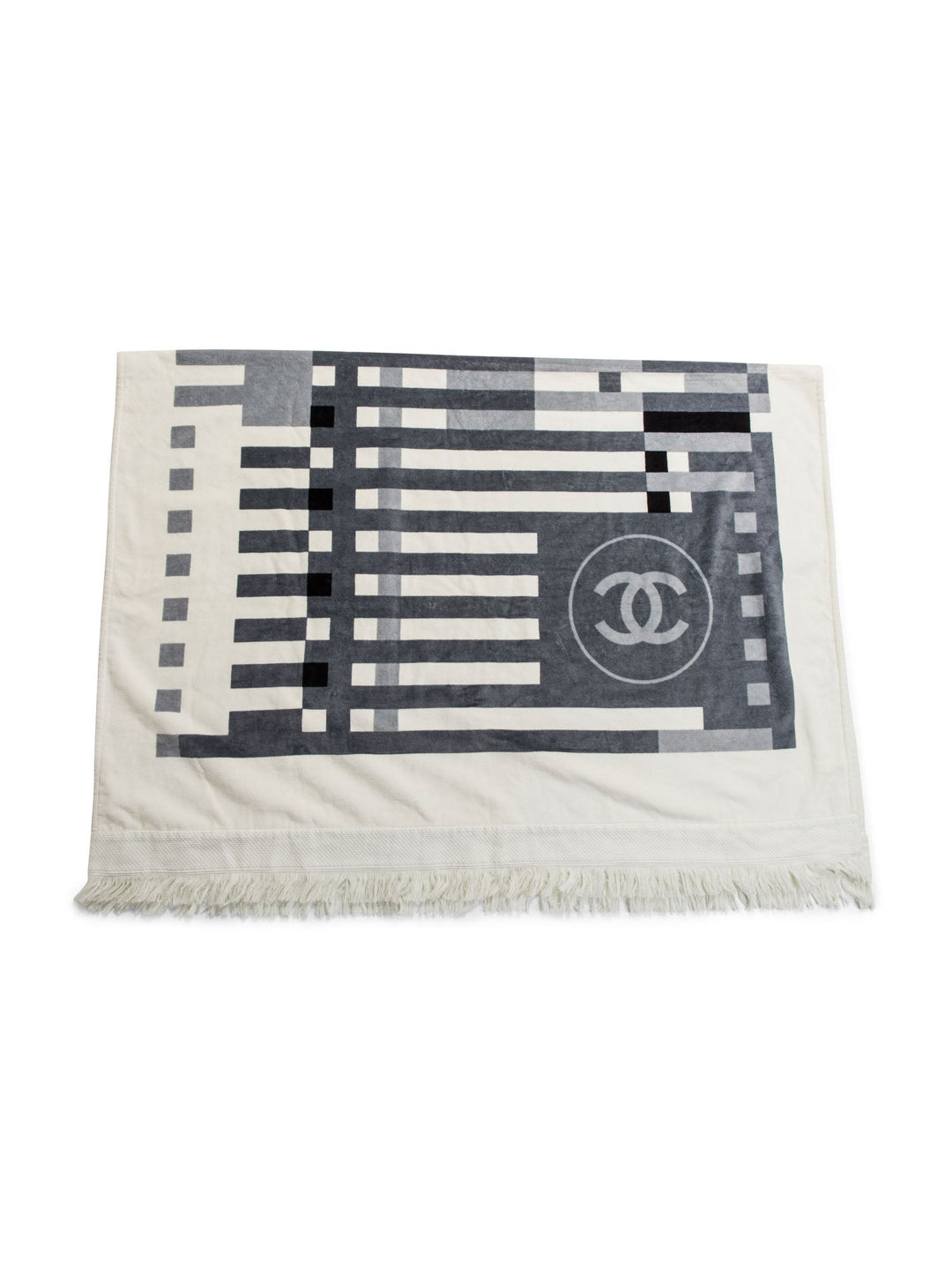 Top Quality Chanel Cotton CC Logo Fringe Extra Large Towel White Grey Black