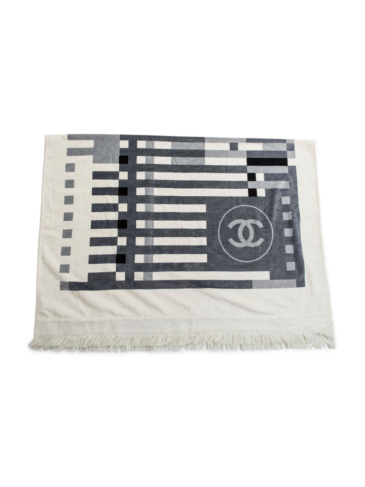 Top Quality Chanel Cotton CC Logo Fringe Extra Large Towel White Grey Black