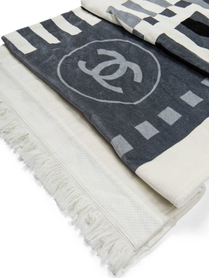 Top Quality Chanel Cotton CC Logo Fringe Extra Large Towel White Grey Black