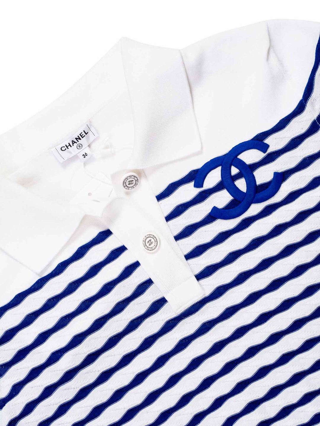 Top Quality Chanel Cotton CC Logo Polo T-Shirt Blue White
