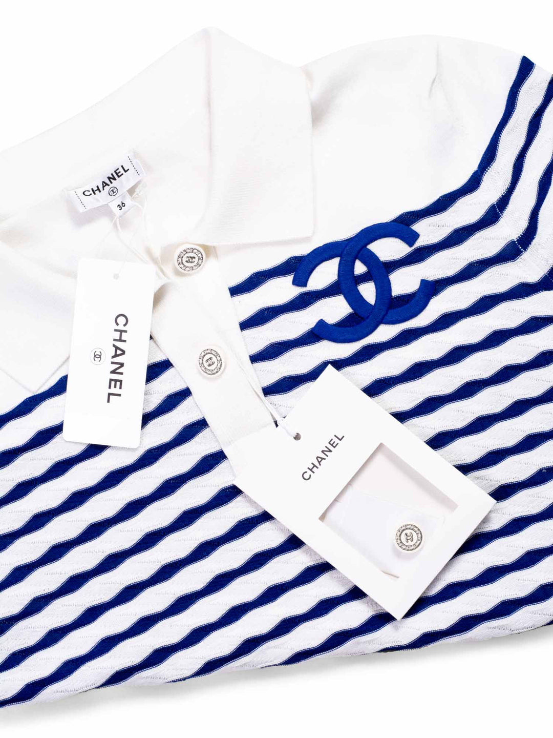 Top Quality Chanel Cotton CC Logo Polo T-Shirt Blue White