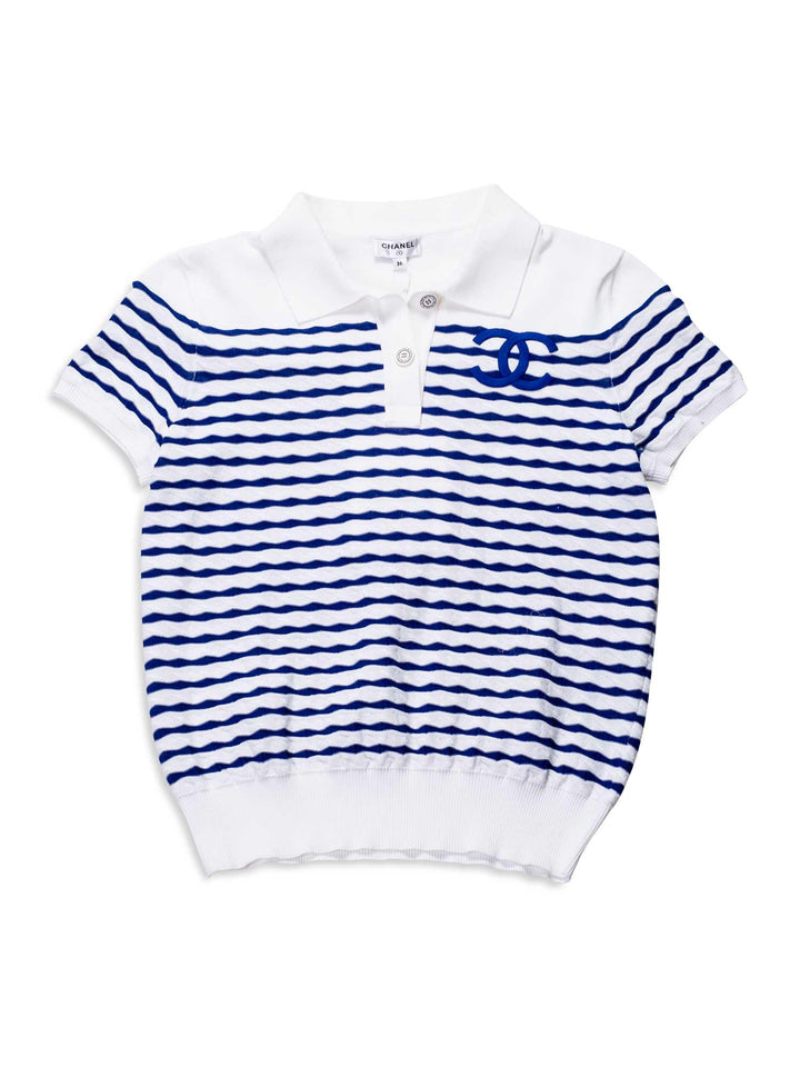 Top Quality Chanel Cotton CC Logo Polo T-Shirt Blue White