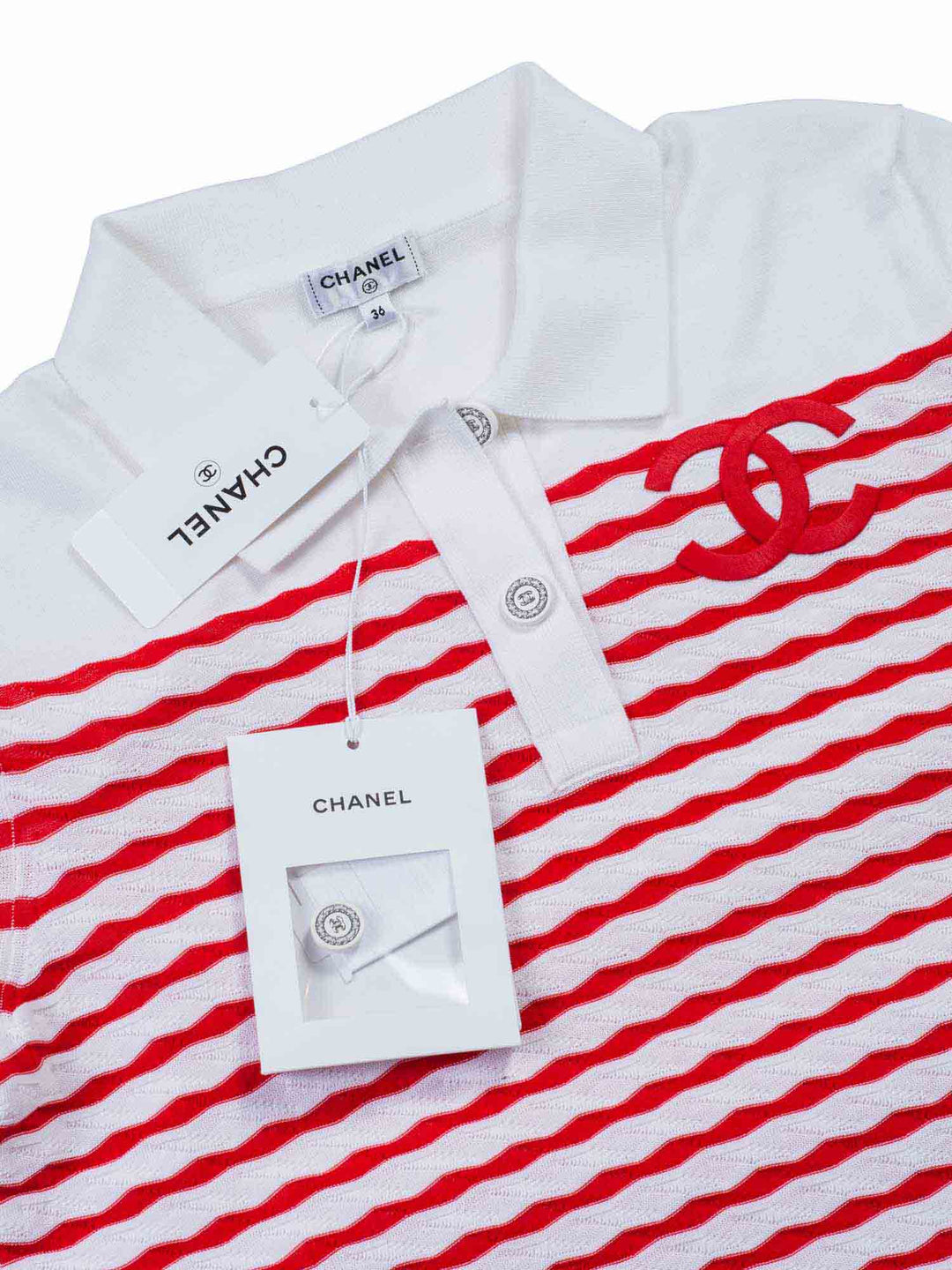 Top Quality Chanel Cotton CC Logo Polo T-Shirt Red White