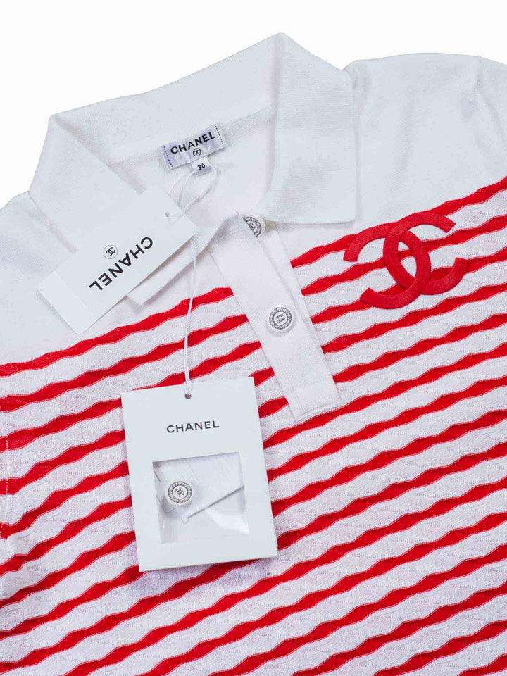 Top Quality Chanel Cotton CC Logo Polo T-Shirt Red White