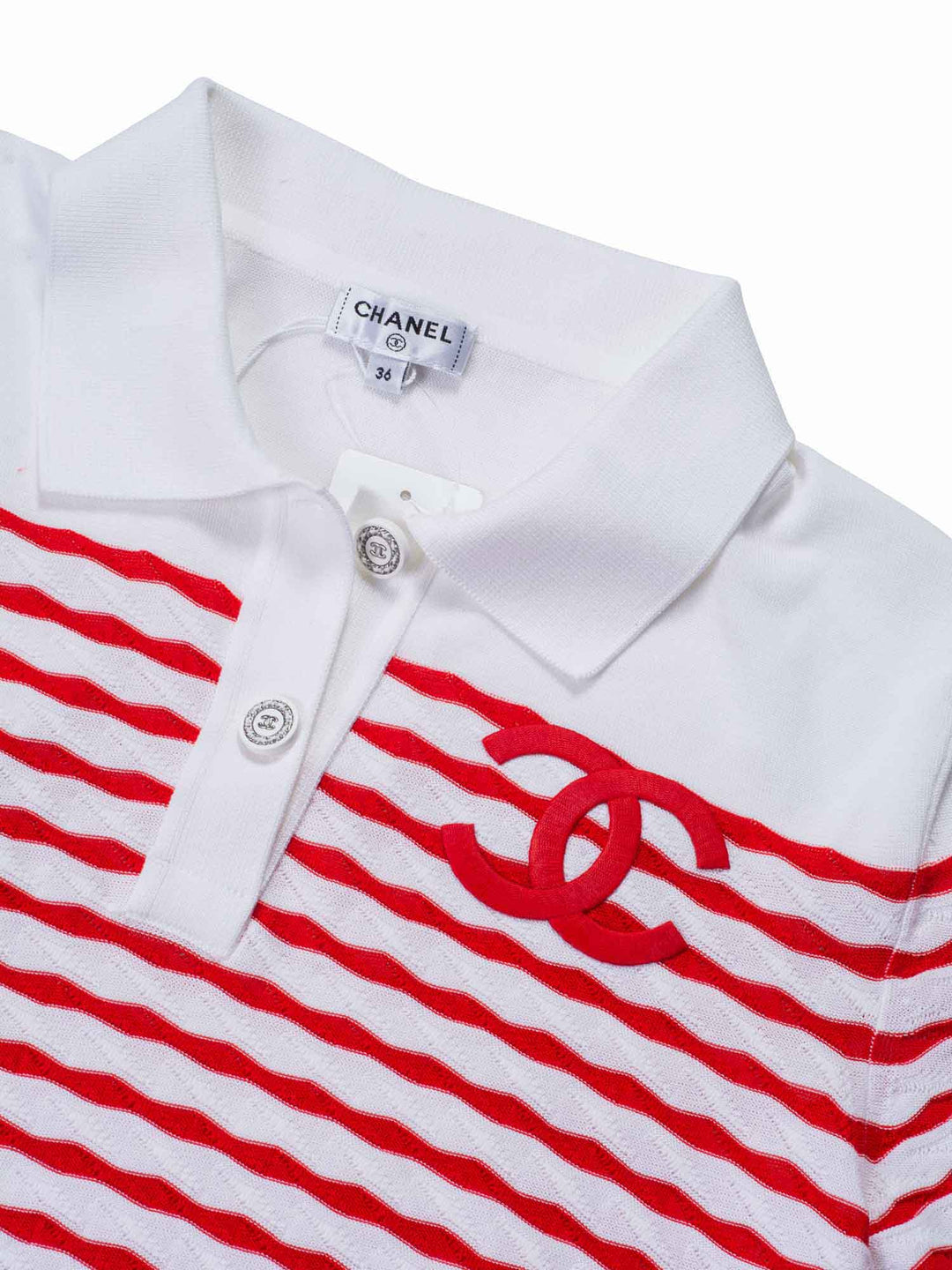 Top Quality Chanel Cotton CC Logo Polo T-Shirt Red White