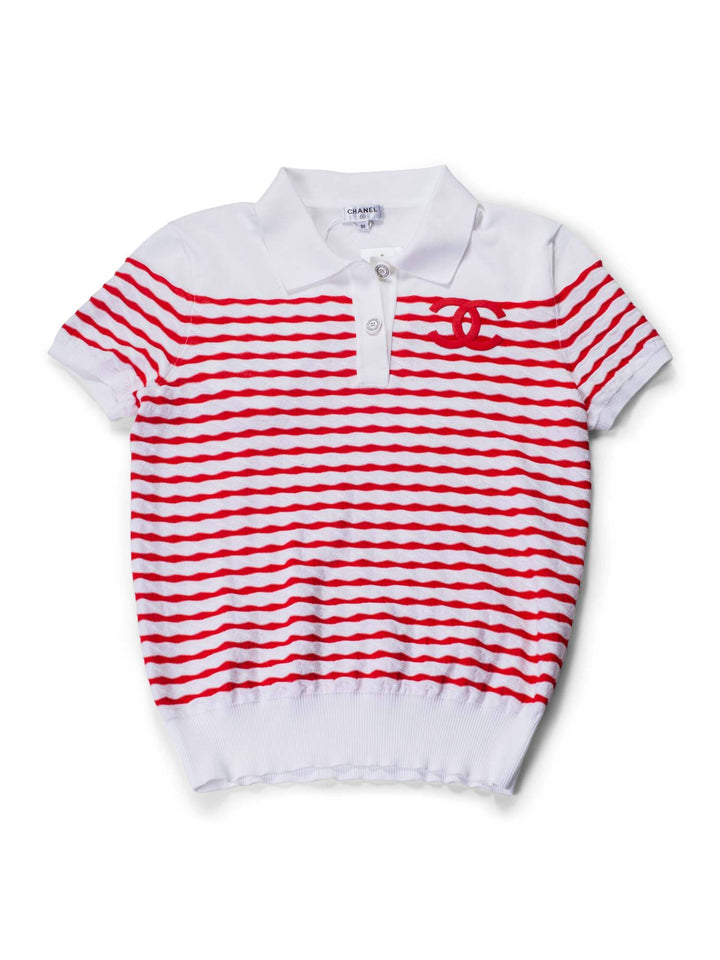 Top Quality Chanel Cotton CC Logo Polo T-Shirt Red White