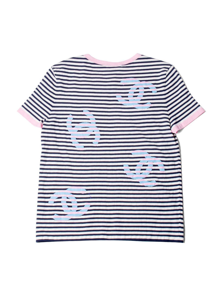 Top Quality Chanel Cotton CC Logo Stripe La Pausa Top Blue Pink