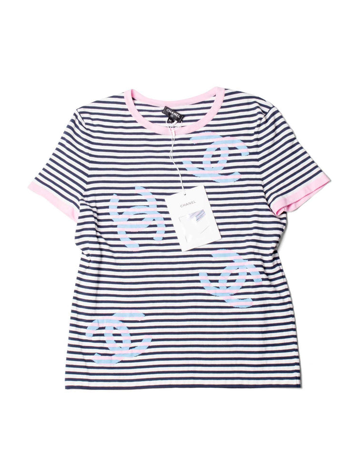 Top Quality Chanel Cotton CC Logo Stripe La Pausa Top Blue Pink