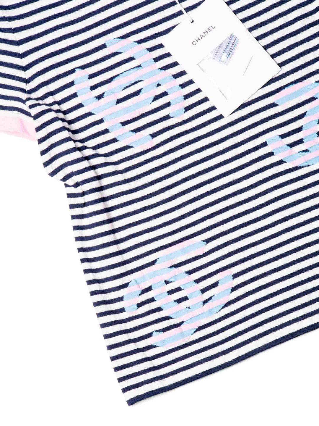 Top Quality Chanel Cotton CC Logo Stripe La Pausa Top Blue Pink