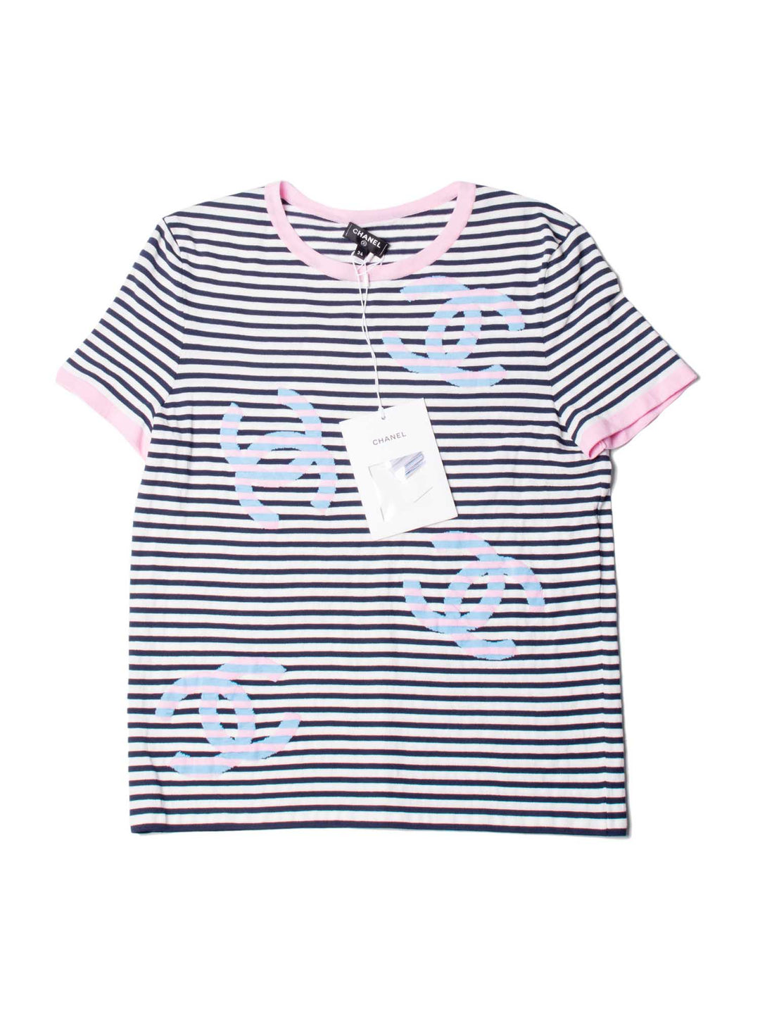 Top Quality Chanel Cotton CC Logo Stripe La Pausa Top Blue Pink