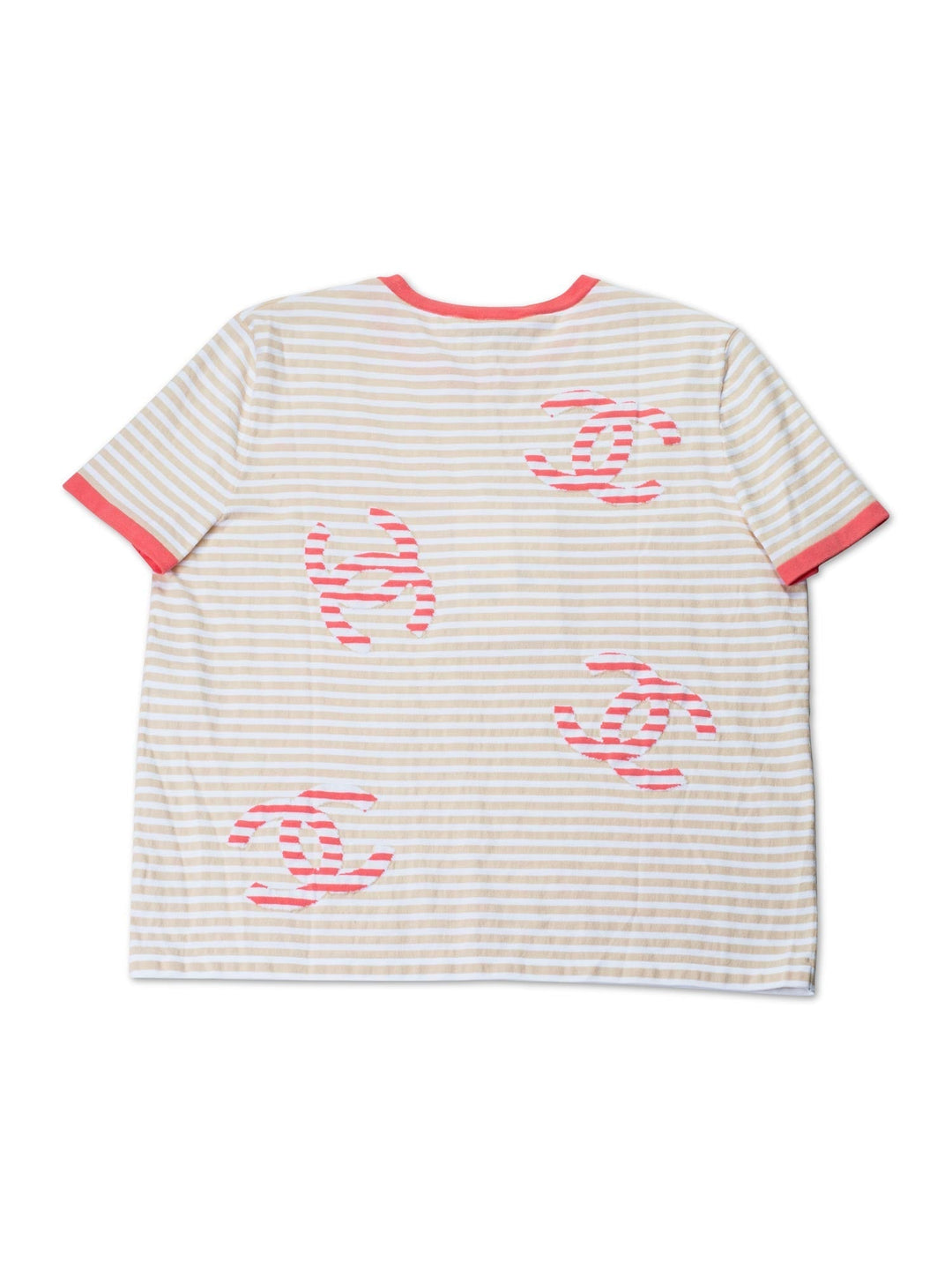 Top Quality Chanel Cotton CC Logo Stripe Top Tan Pink EU 42
