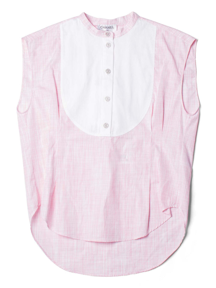 Top Quality Chanel Cotton CC Logo Swarovski Buttons Sleeveless Top Red White