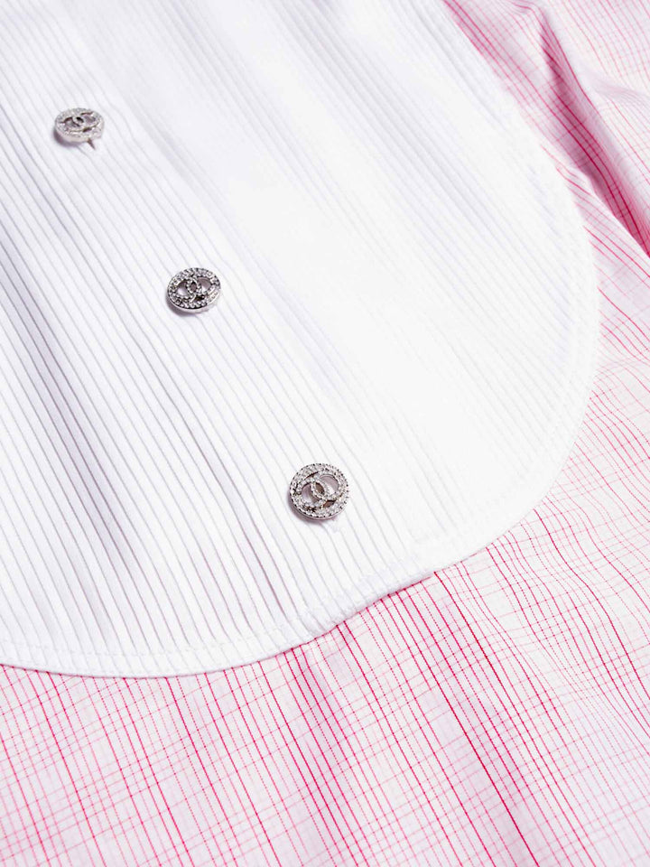 Top Quality Chanel Cotton CC Logo Swarovski Buttons Sleeveless Top Red White