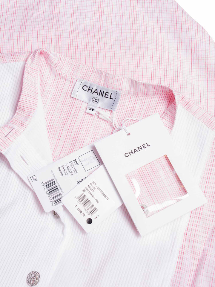 Top Quality Chanel Cotton CC Logo Swarovski Buttons Sleeveless Top Red White