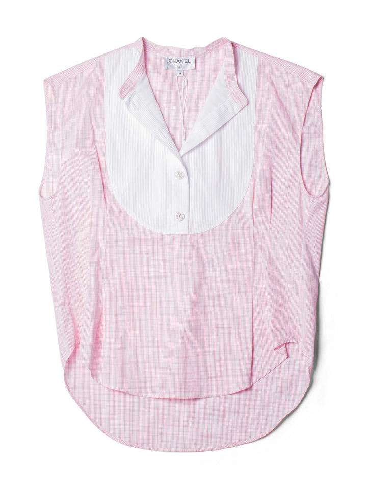 Top Quality Chanel Cotton CC Logo Swarovski Buttons Sleeveless Top Red White