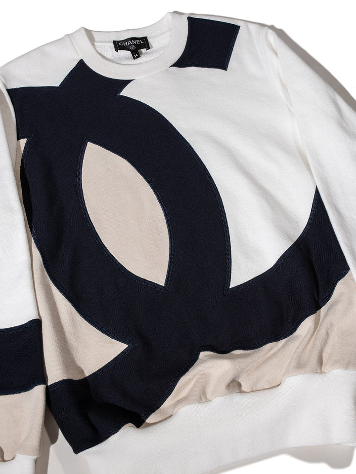 Top Quality Chanel Cotton CC Logo Sweatshirt White Taupe Blue