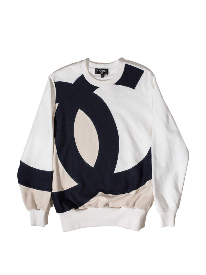 Top Quality Chanel Cotton CC Logo Sweatshirt White Taupe Blue