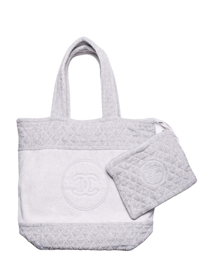 Top Quality Chanel Cotton CC Logo XXL Beach Bag Grey