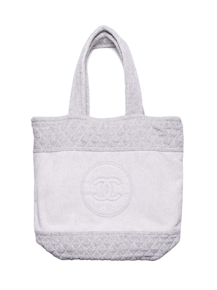 Top Quality Chanel Cotton CC Logo XXL Beach Bag Grey