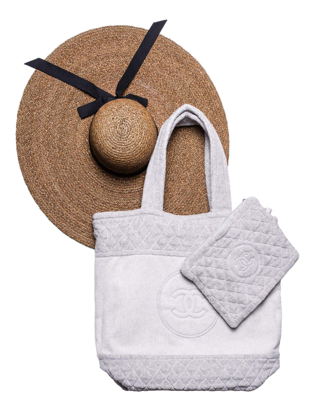 Top Quality Chanel Cotton CC Logo XXL Beach Bag Grey