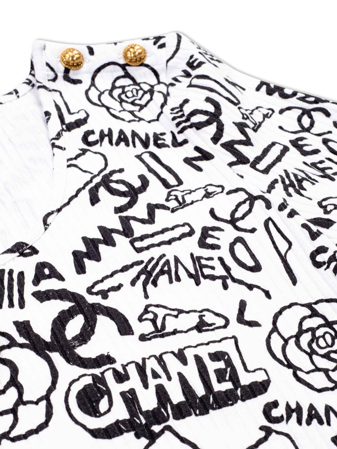 Top Quality Chanel Cotton Paris New York Graffiti T-Shirt Black White