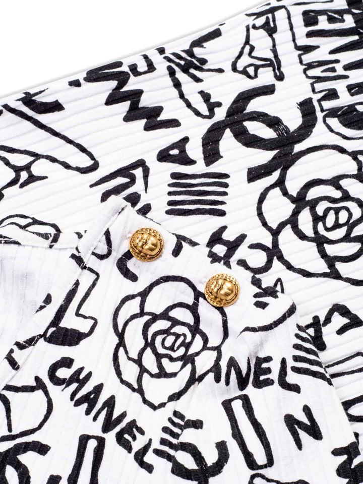 Top Quality Chanel Cotton Paris New York Graffiti T-Shirt Black White