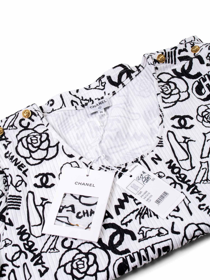 Top Quality Chanel Cotton Paris New York Graffiti T-Shirt Black White