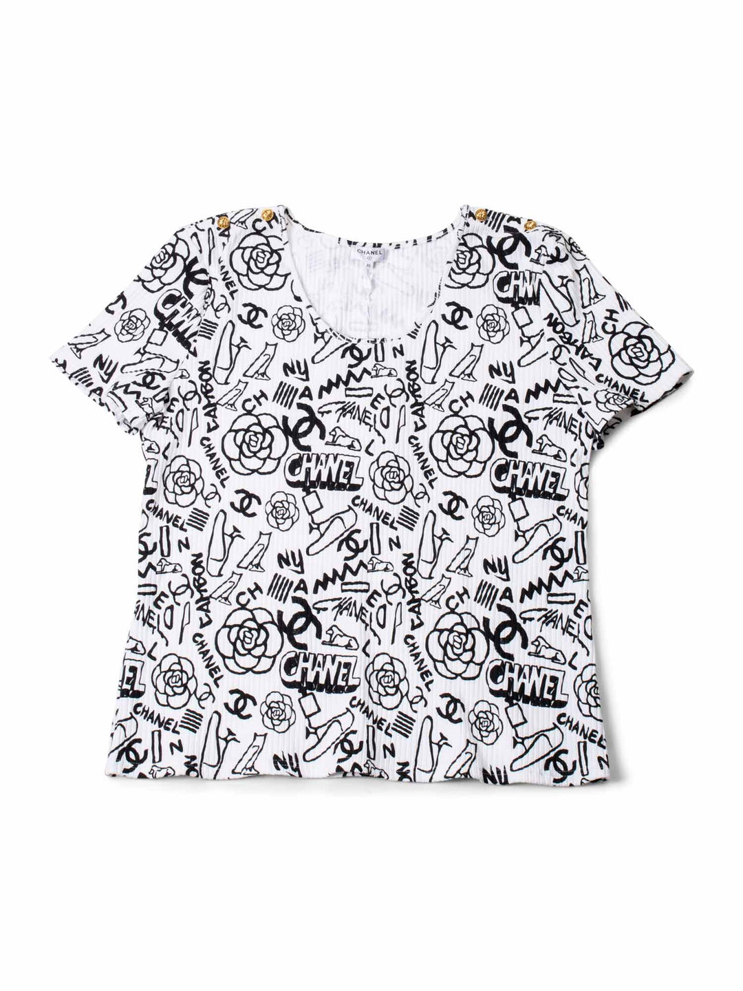 Top Quality Chanel Cotton Paris New York Graffiti T-Shirt Black White