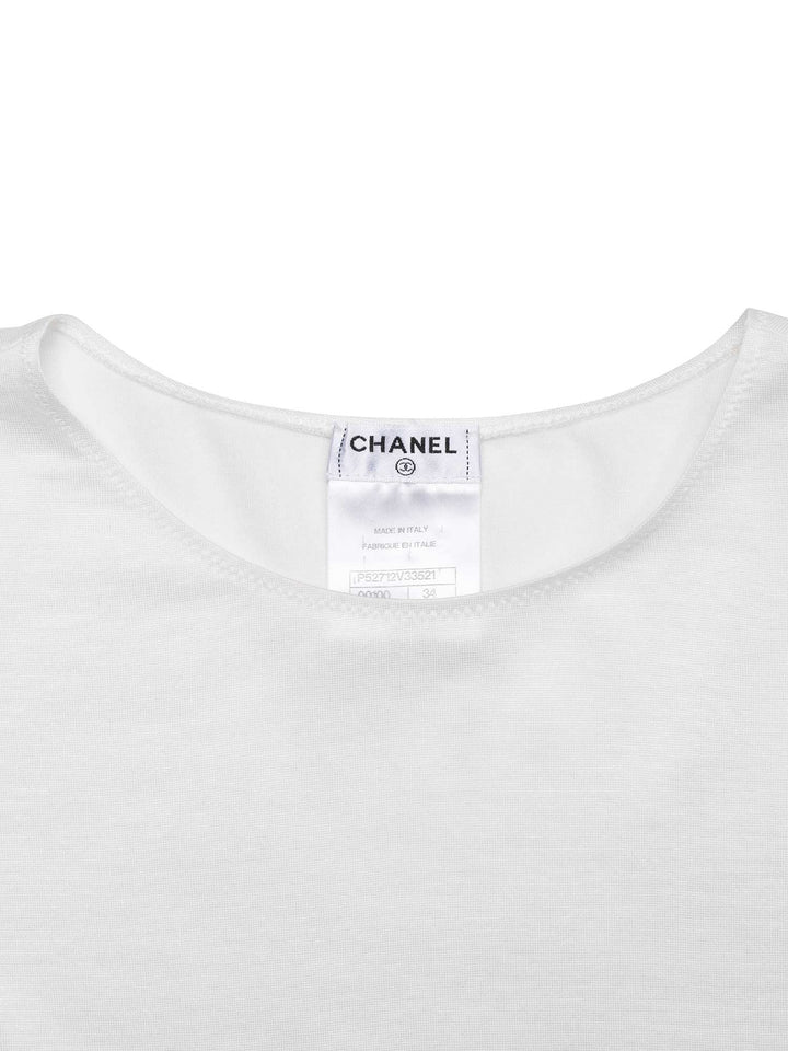 Top Quality Chanel Cotton Pearl Fringe Top White