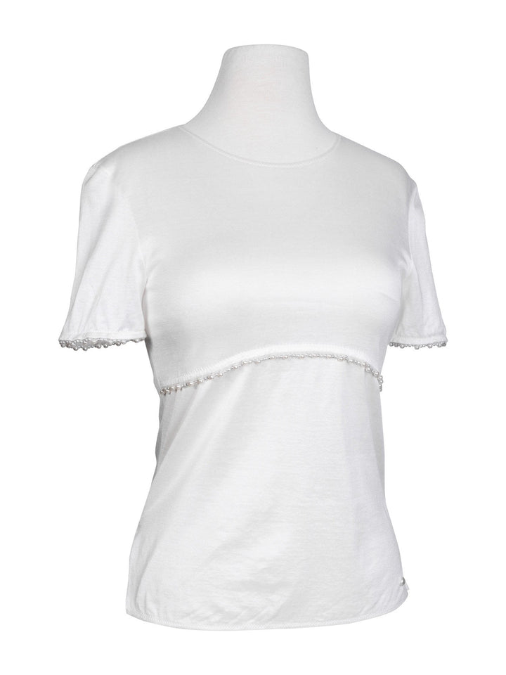 Top Quality Chanel Cotton Pearl Fringe Top White