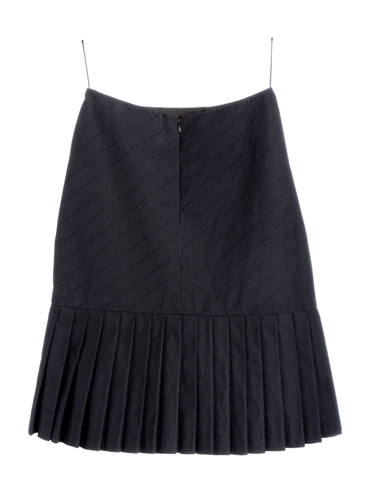 Top Quality Chanel Cotton Pleated Midi Skirt Navy Blue