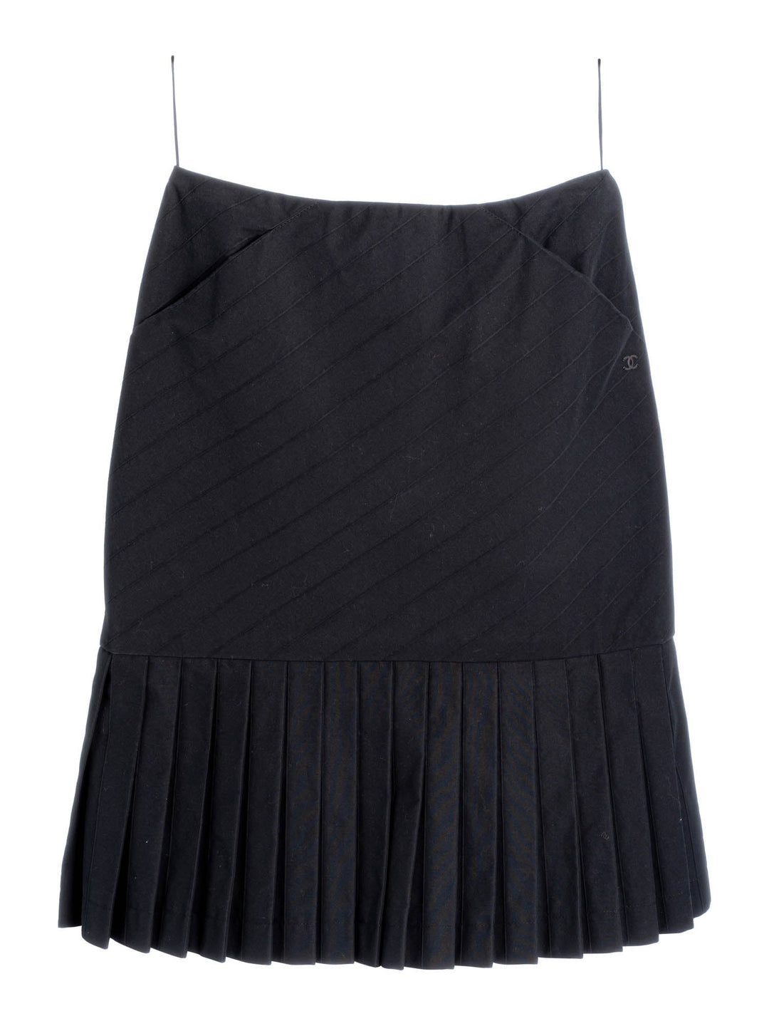 Top Quality Chanel Cotton Pleated Midi Skirt Navy Blue