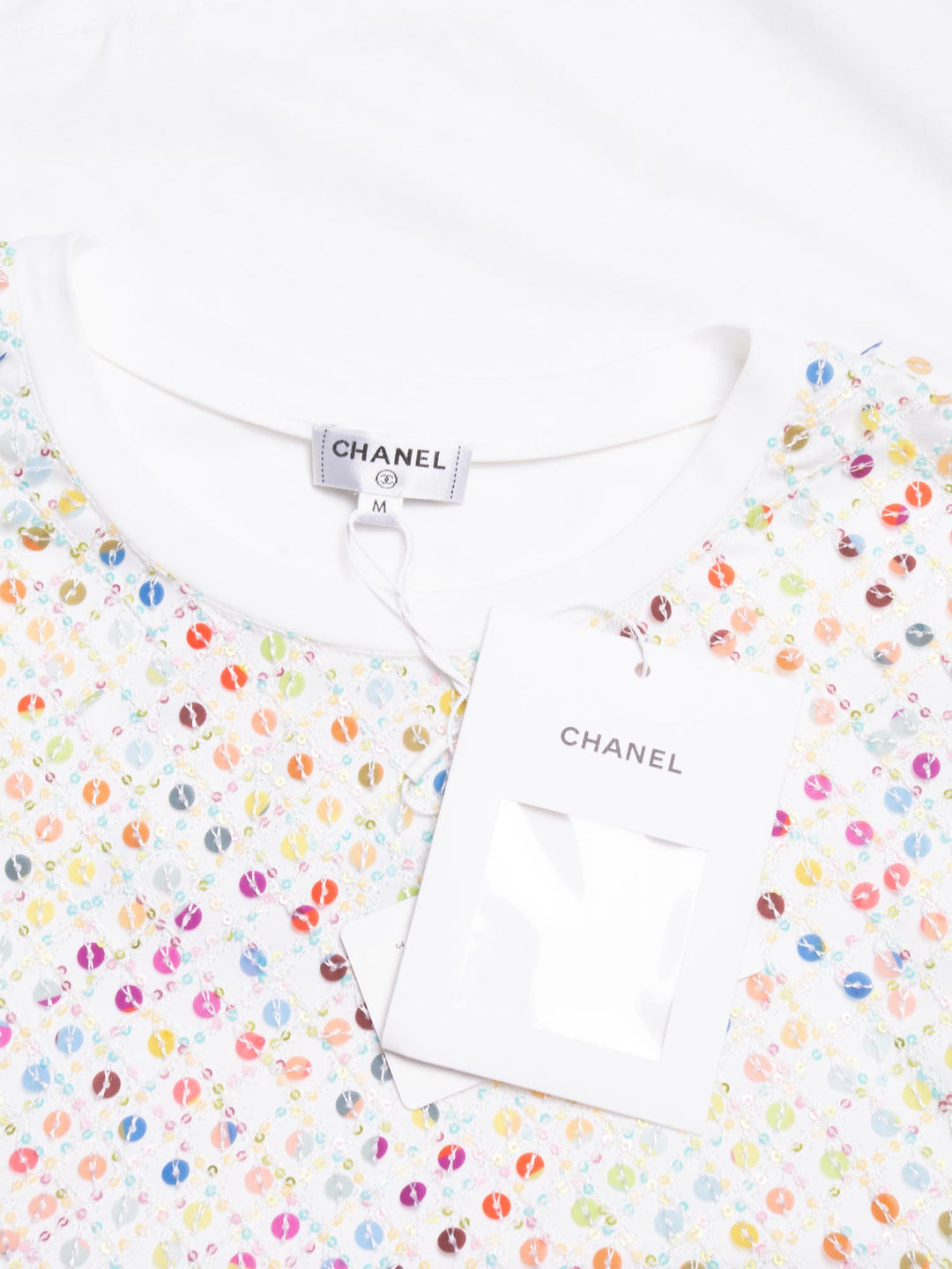 Top Quality Chanel Cotton Sequin CC Logo La Pausa Top White