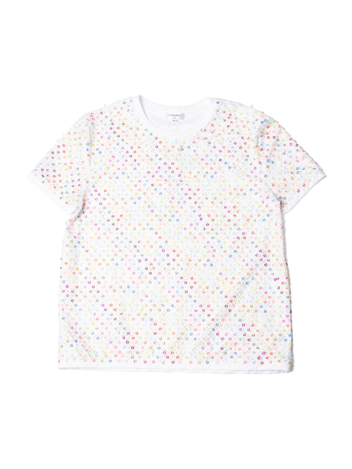 Top Quality Chanel Cotton Sequin CC Logo La Pausa Top White