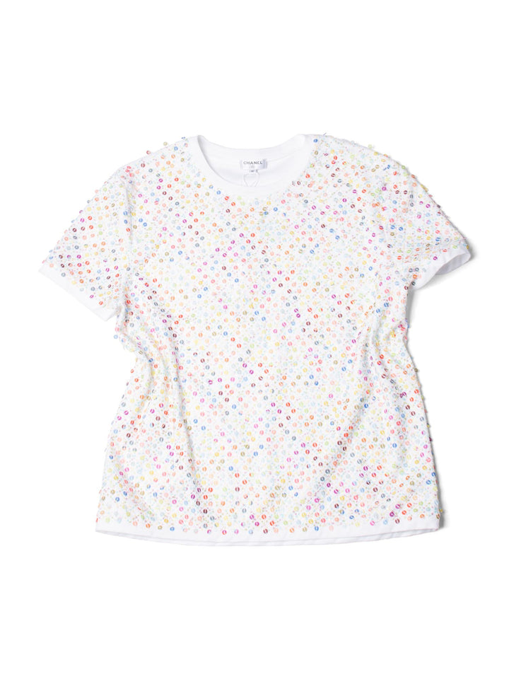 CHANEL Cotton Sequin CC Logo La Pausa Top White-designer resale