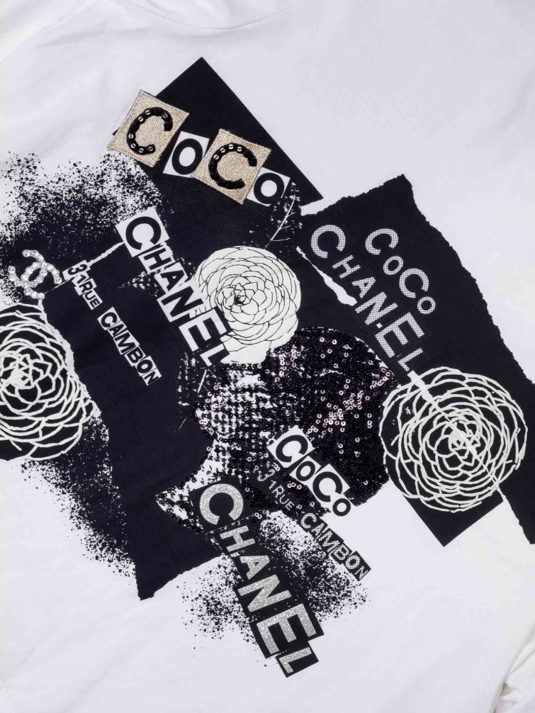 Top Quality Chanel Cotton Sequin CC Logo Shirt White Black
