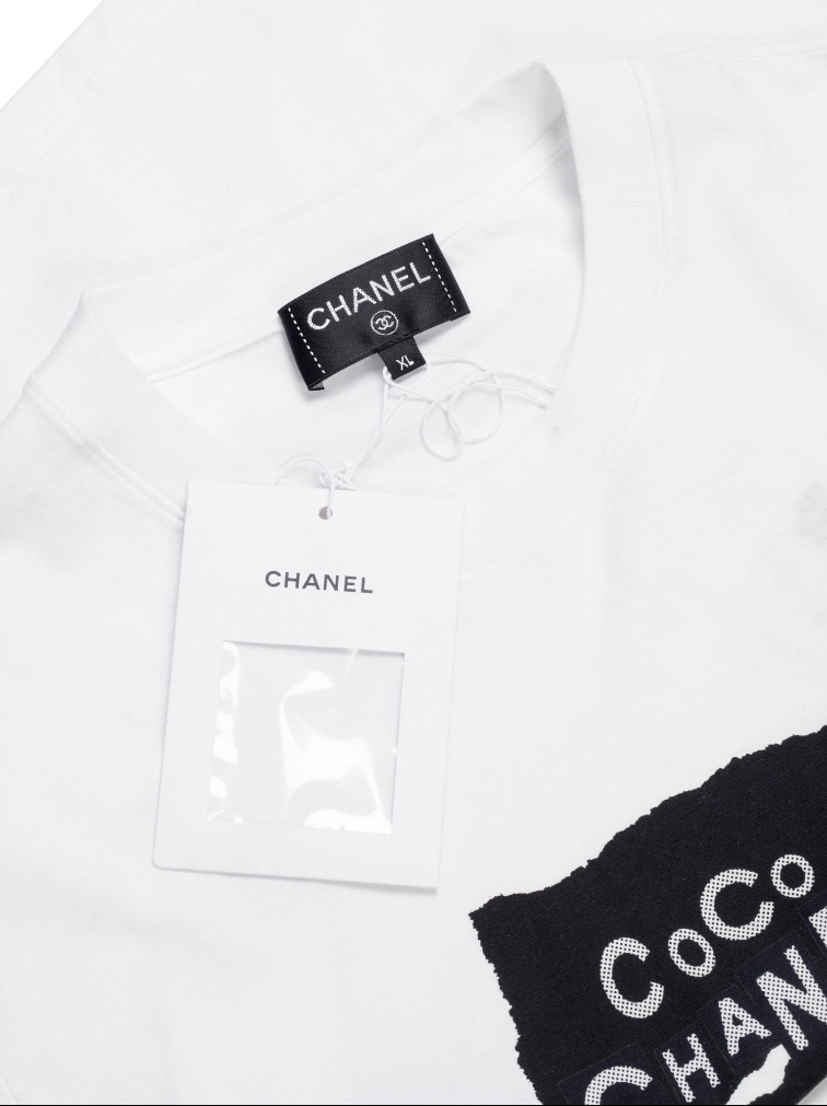 Top Quality Chanel Cotton Sequin CC Logo Shirt White Black