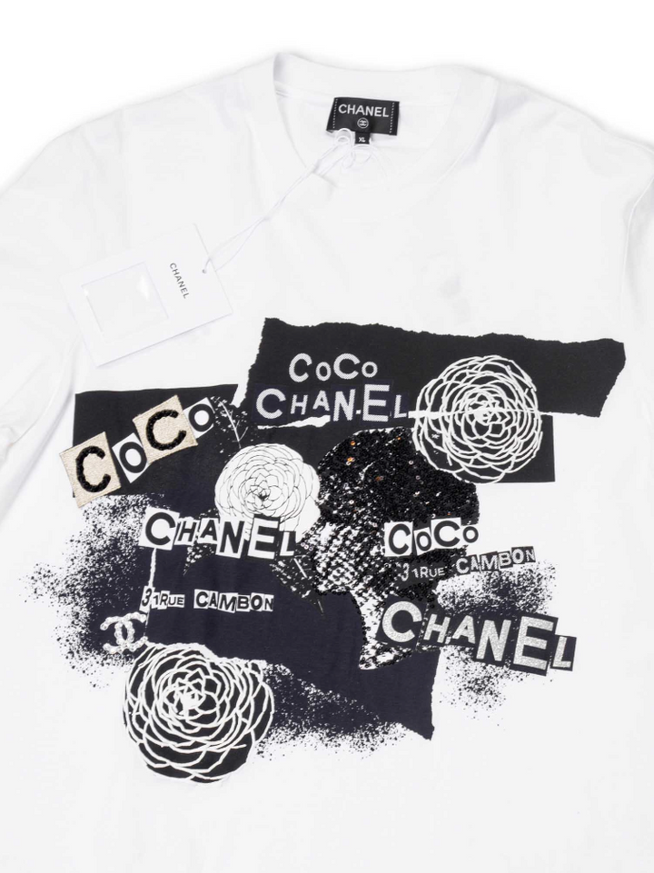 Top Quality Chanel Cotton Sequin CC Logo Shirt White Black