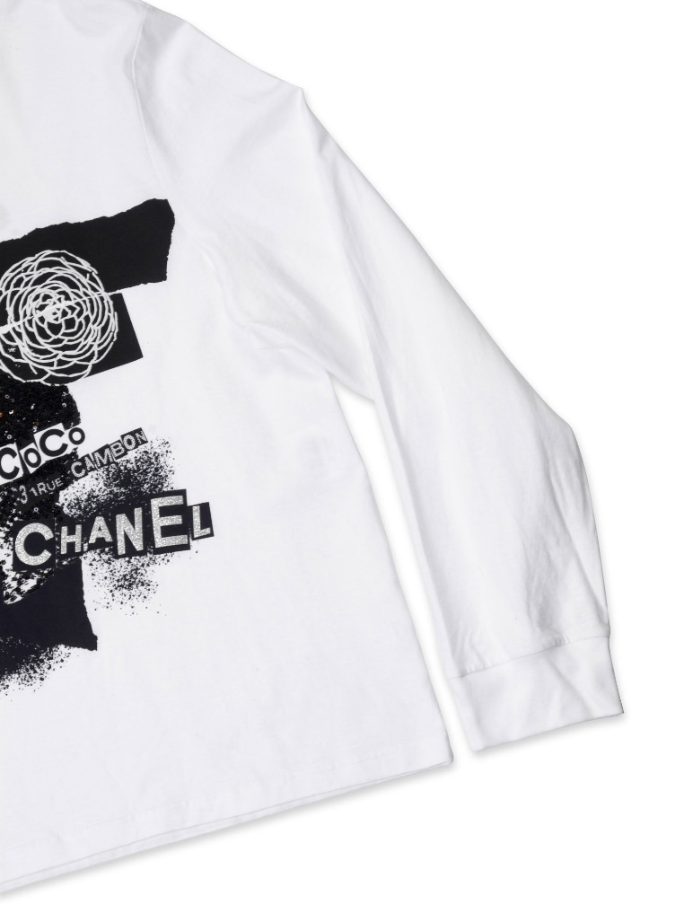 Top Quality Chanel Cotton Sequin CC Logo Shirt White Black